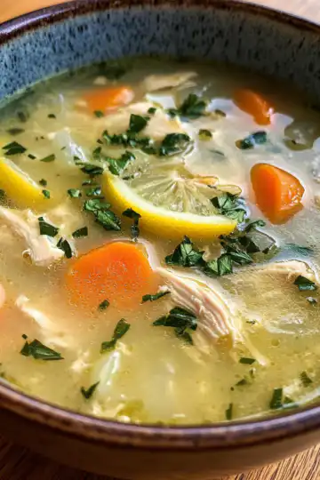 Greek Lemon Chicken Soup taken with iphone 15 pro max --iw 2 --ar 4:5 --v 6.1 --raw