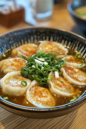 Gyoza Soup Japanese Dumpling Soup taken with iphone 15 pro max --iw 2 --ar 4:5 --v 6.1 --raw