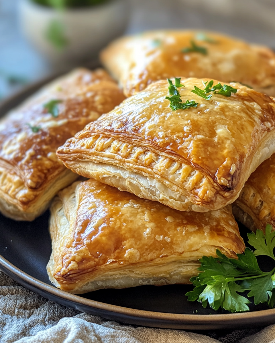 Ham and cheese puff pastry pockets ready to eat
