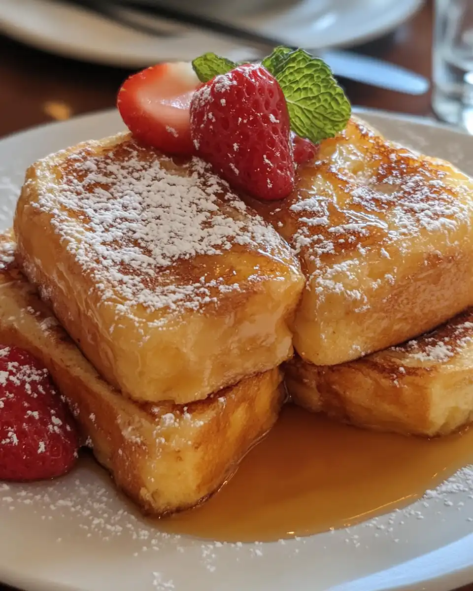 Plated Hawaiian roll French toast ready to serve with maple syrup