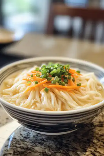 Healing Ginger Garlic Broth Rice Noodles taken with iphone 15 pro max --iw 2 --ar 4:5 --v 6.1 --raw