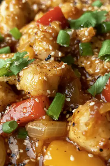 Healthy Sesame Chicken taken with iphone 15 pro max --iw 2 --ar 4:5 --v 6.1 --raw