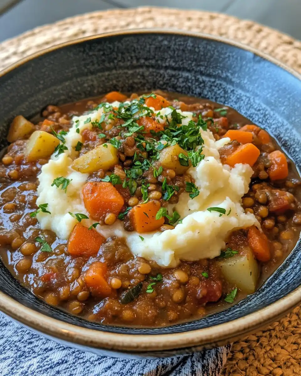 Hearty lentil and mushroom stew cooking in pressure cooker emitting steam