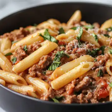 High Protein Creamy Beef Pasta Recipe For Quick Weeknight Dinners taken with iphone 15 pro max --iw 2 --ar 4:5 --v 6.1 --raw