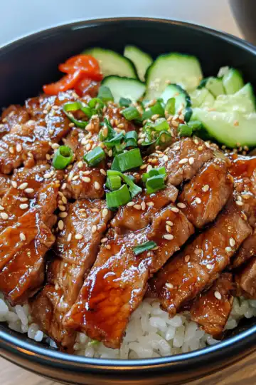 Honey Garlic Pork Rice Bowl taken with iphone 15 pro max --iw 2 --ar 4:5 --v 6.1 --raw