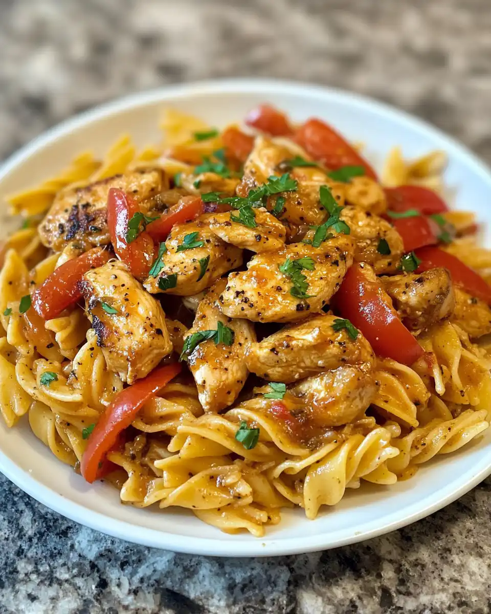 Ingredients for honey pepper chicken pasta laid out on kitchen counter