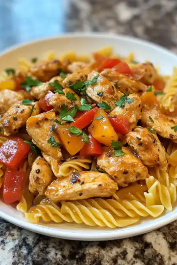 Honey Pepper Chicken Pasta Recipe taken with iphone 15 pro max --iw 2 --ar 4:5 --v 6.1 --raw