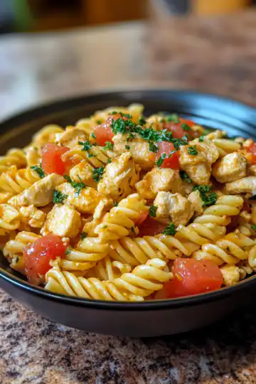 Instant Pot Bruschetta Chicken Pasta taken with iphone 15 pro max --iw 2 --ar 4:5 --v 6.1 --raw