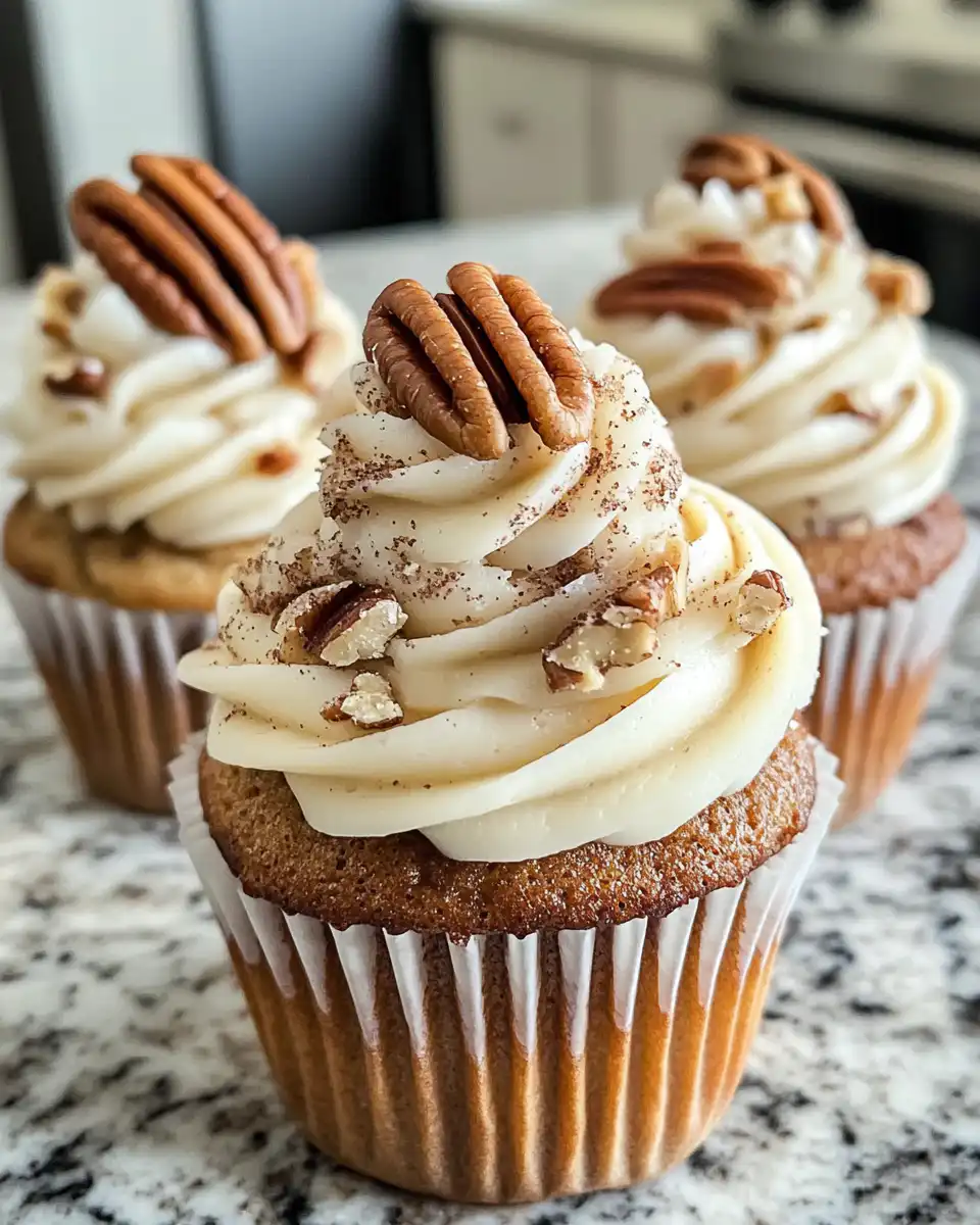 Moist and tender banana cinnamon pecan cupcakes ready to serve