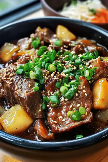 Irresistible Korean Pot Roast taken with iphone 15 pro max --iw 2 --ar 4:5 --v 6.1 --raw
