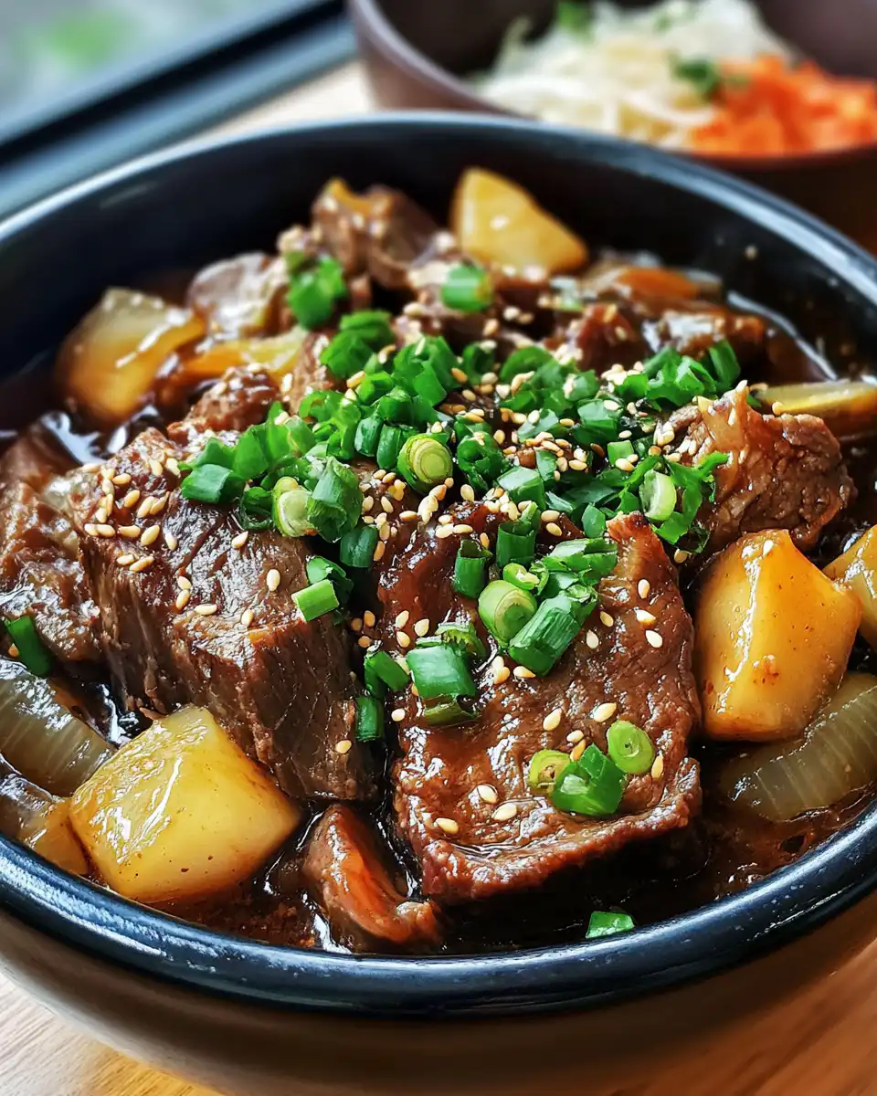Pressure cooker with simmering Korean pork shoulder ready for Korean tacos