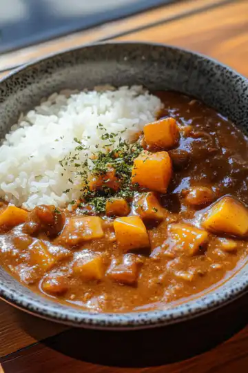 Japanese Curry On Rice taken with iphone 15 pro max --iw 2 --ar 4:5 --v 6.1 --raw
