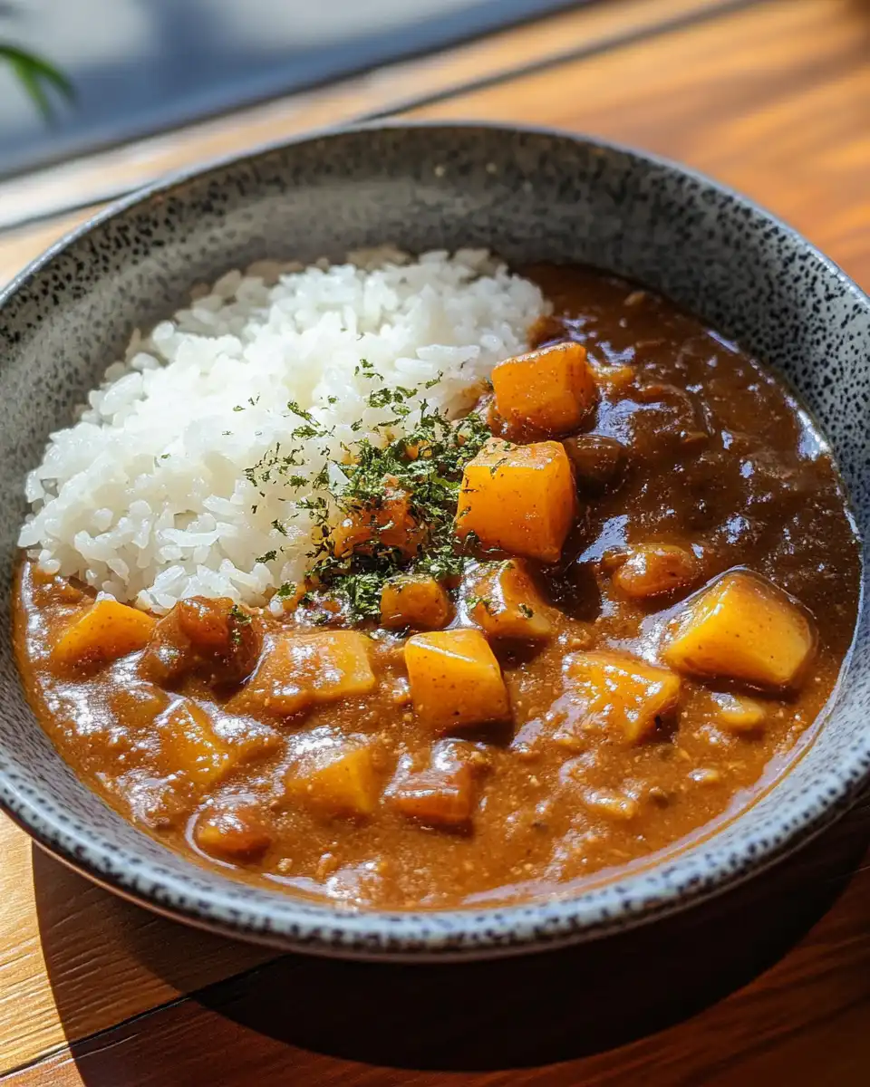 Japanese curry with chicken and vegetables steaming in a pot