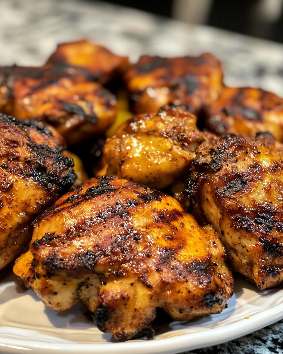 Perfectly cooked and plated Cuban grilled chicken with fresh garnish