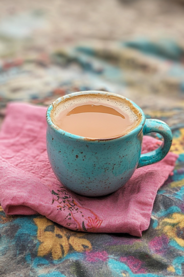 Kashmiri Pink Chai taken with iphone 15 pro max --iw 2 --ar 4:5 --v 6.1 --raw