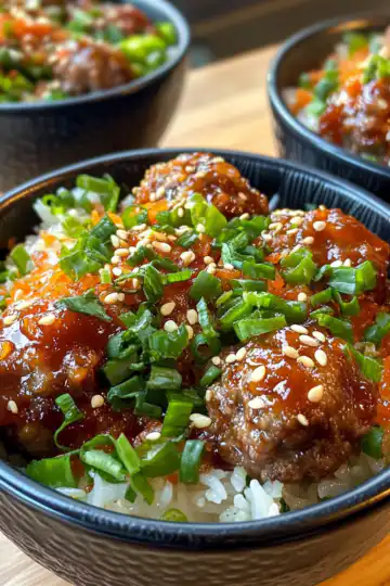 Korean Bbq Meatball Rice Bowls taken with iphone 15 pro max --iw 2 --ar 4:5 --v 6.1 --raw