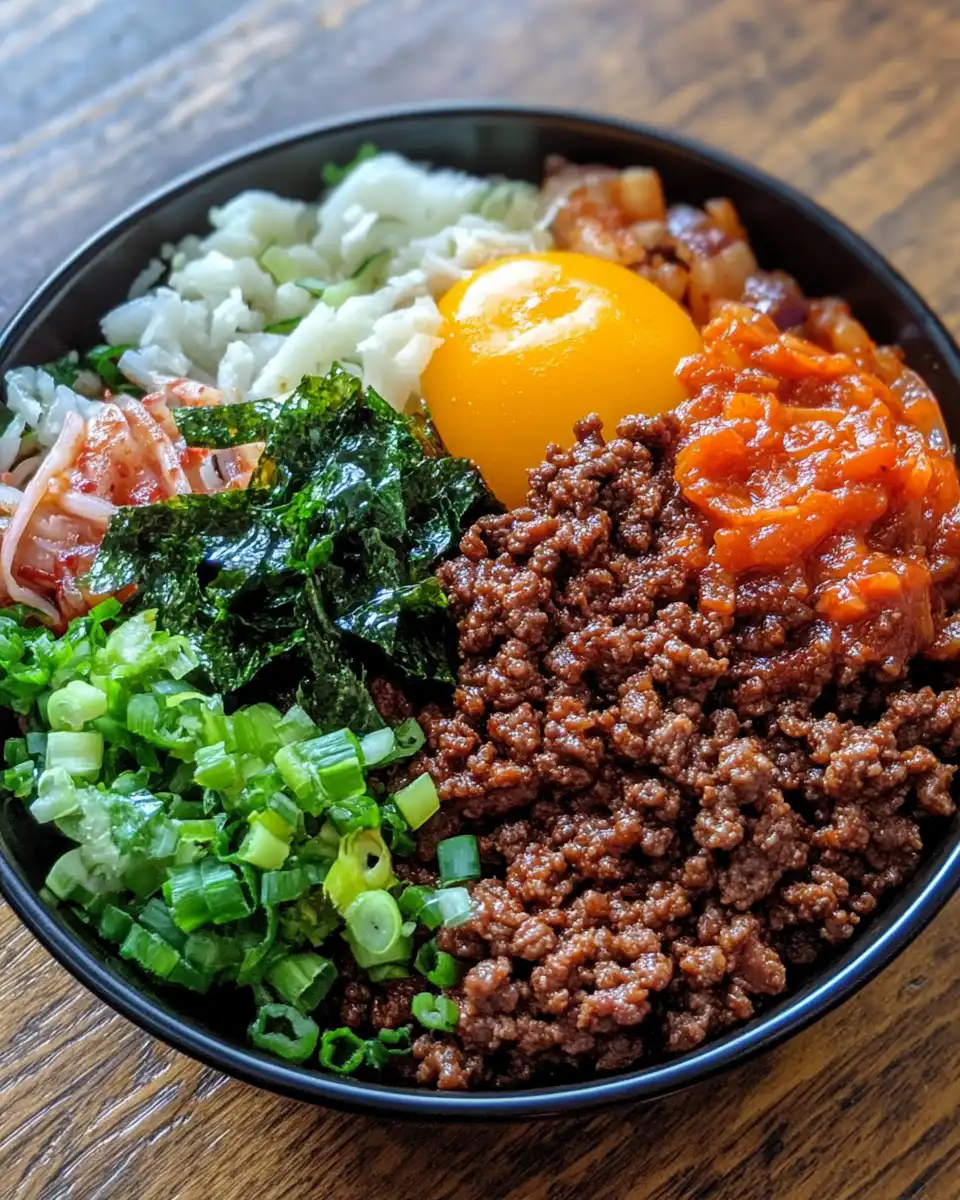 Cooking garlic in skillet as part of Korean ground beef bowl preparation