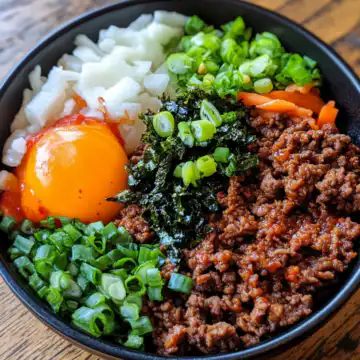 Korean Ground Beef Bowl taken with iphone 15 pro max --iw 2 --ar 4:5 --v 6.1 --raw