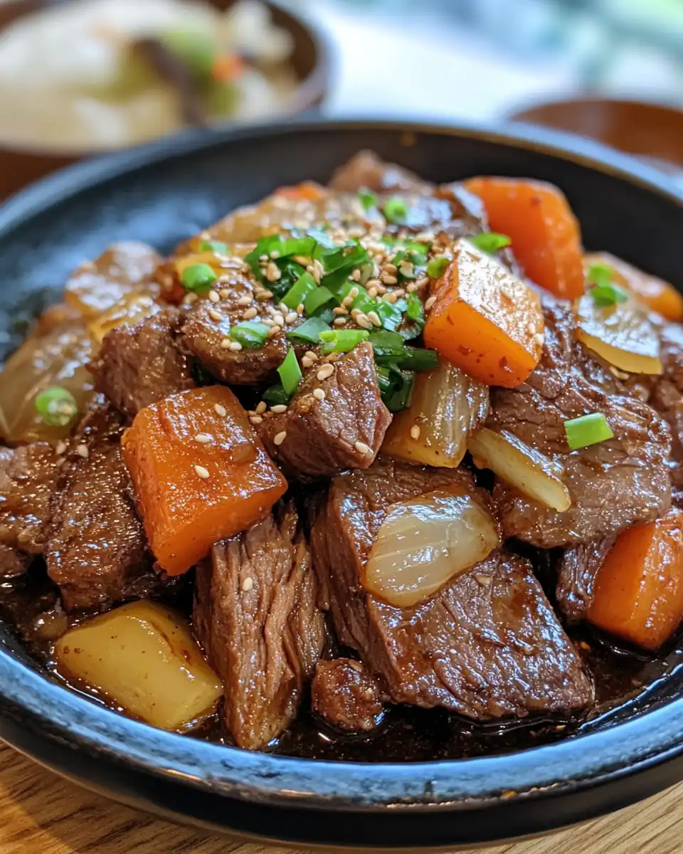 Ingredients mixed in pot for Korean style pot roast preparation