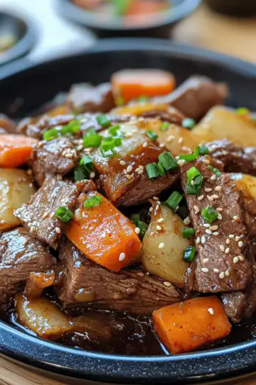 Korean Style Pot Roast taken with iphone 15 pro max --iw 2 --ar 4:5 --v 6.1 --raw