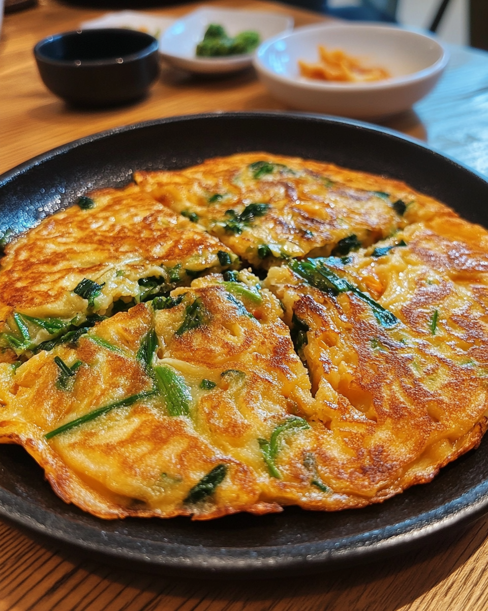 Korean vegetable pancake cooking aroma and initial steam