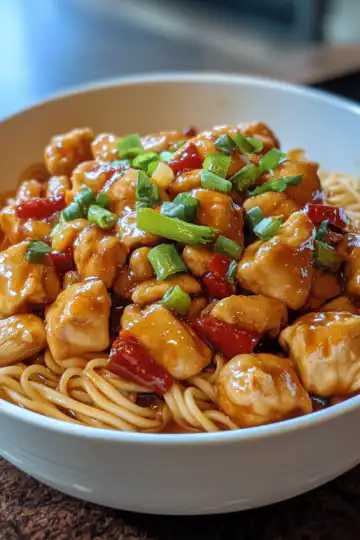 Kung Pao Chicken Noodles taken with iphone 15 pro max --iw 2 --ar 4:5 --v 6.1 --raw