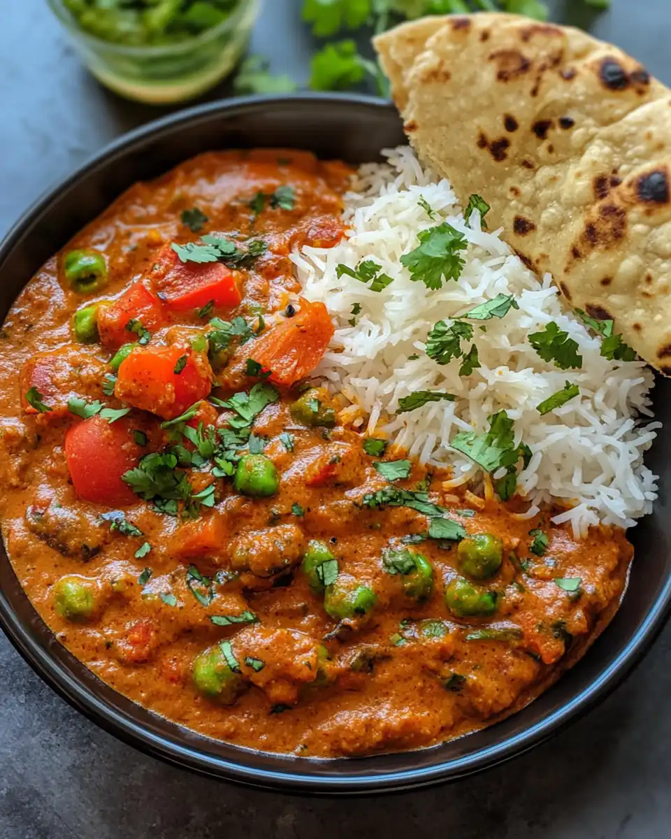 Ingredients for veggie tikka masala laid out including spices and vegetables