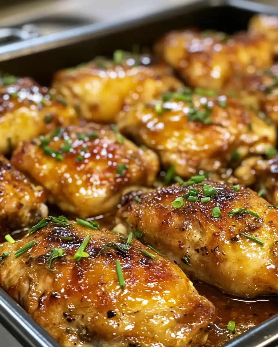 Final maple orange glazed chicken quarters served and ready to eat