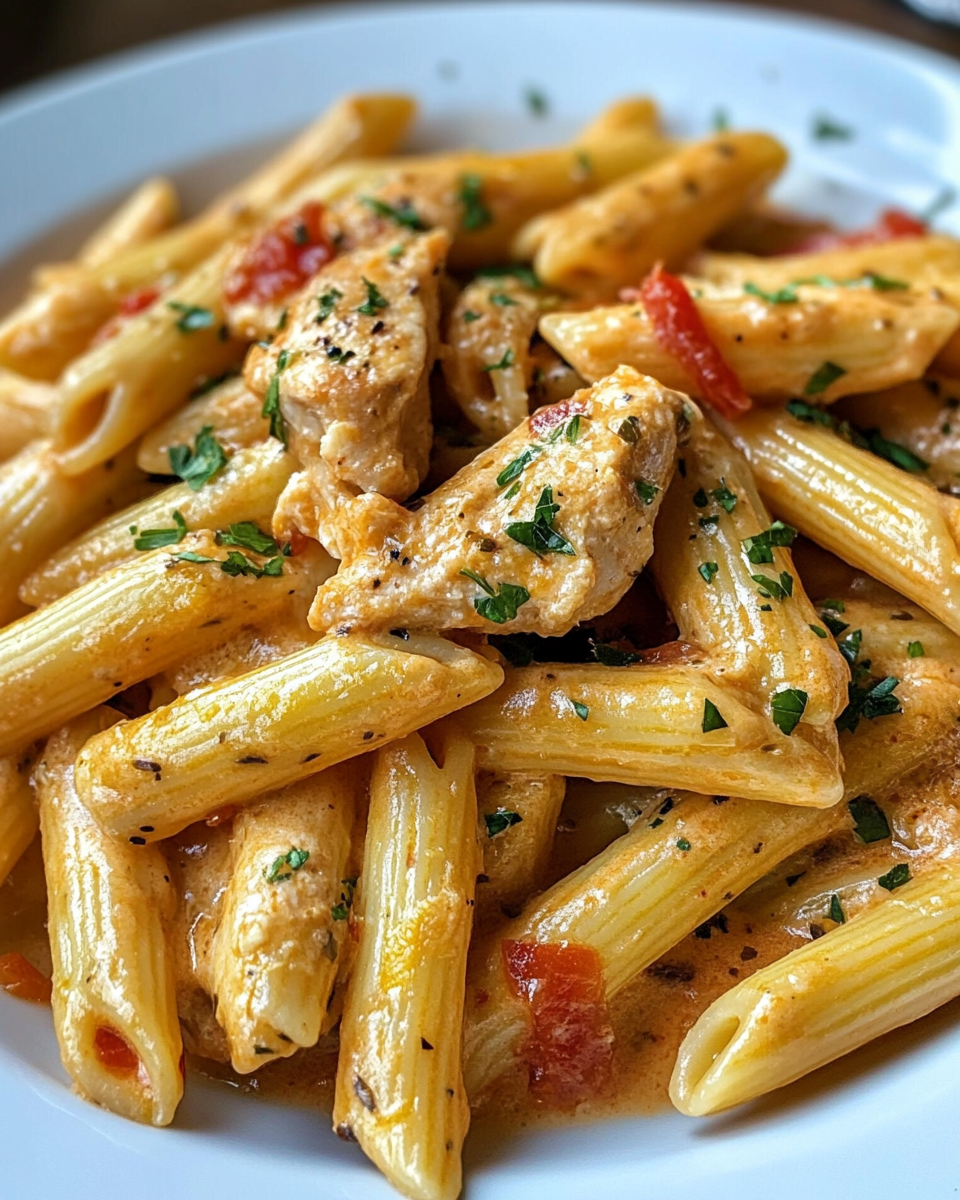 Marry Me Chicken Pasta cooking in pressure cooker with steam rising