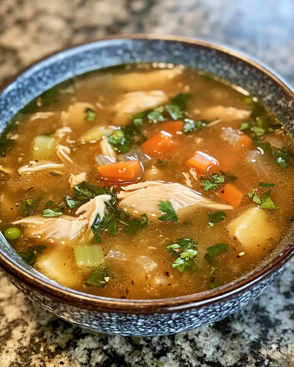 Serving bowl of creamy Marry Me Chicken Soup with spinach and Parmesan topping