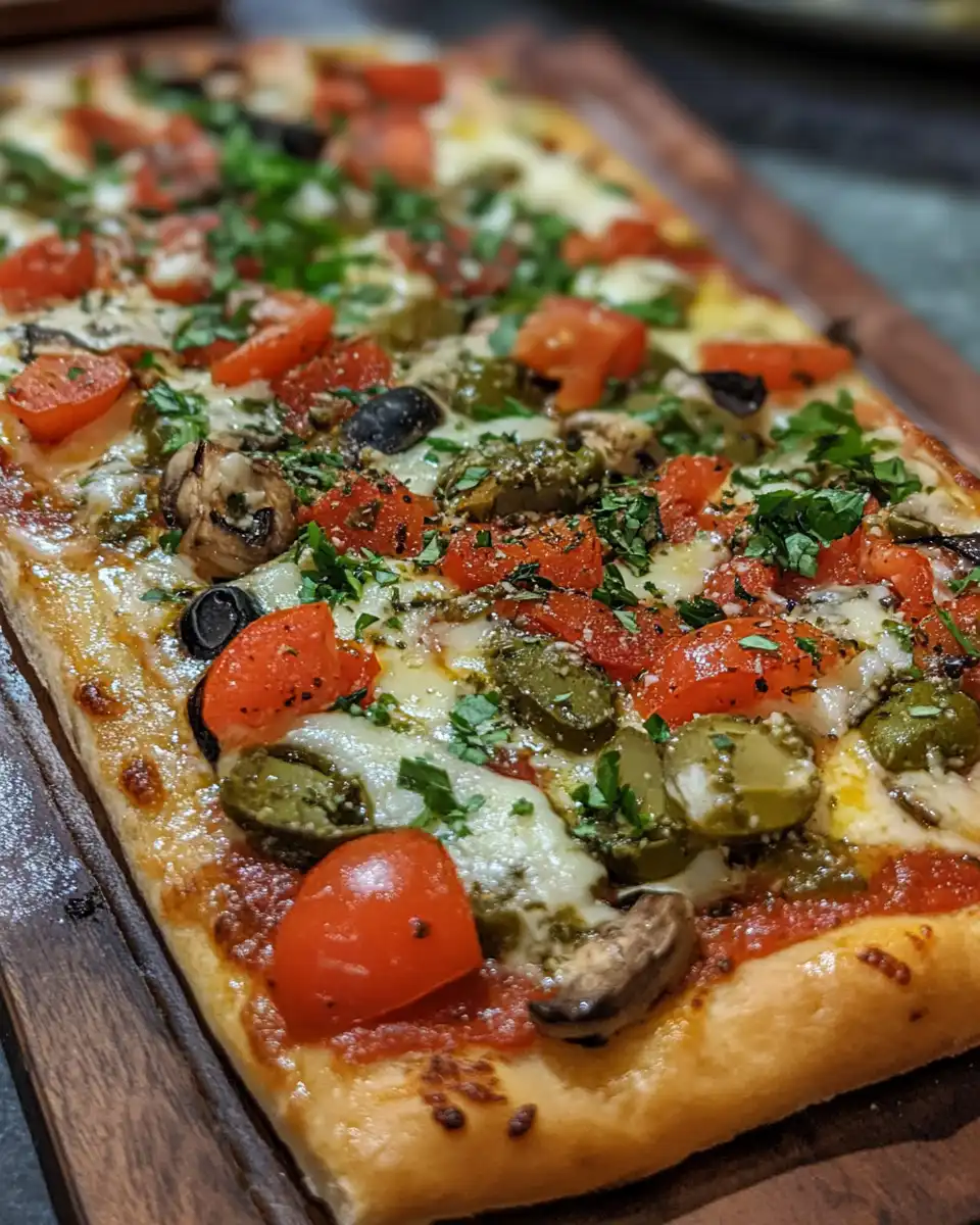 Freshly baked Mediterranean flatbread pizza in pressure cooker