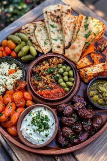 Mediterranean Mezze Tapas Platter taken with iphone 15 pro max --iw 2 --ar 4:5 --v 6.1 --raw