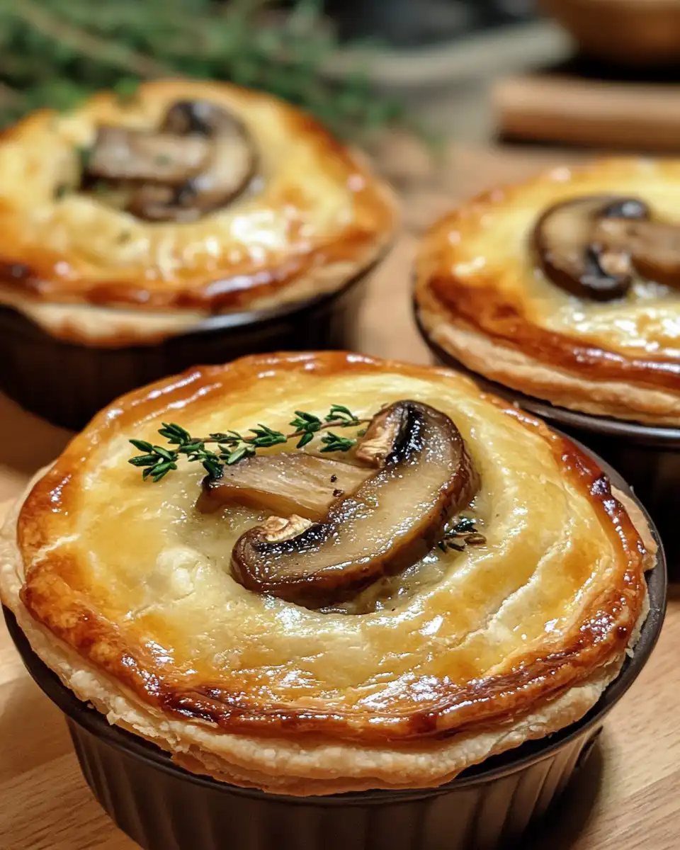 Golden brown and flaky mini mushroom pot pies served warm