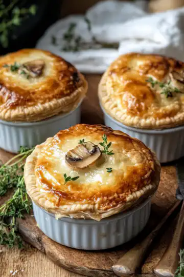 Mini Mushroom Gruyere Pot Pies Savory Individual Bakes taken with iphone 15 pro max --iw 2 --ar 4:5 --v 6.1 --raw