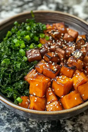 Miso Glazed Sweet Potato Bowl taken with iphone 15 pro max --iw 2 --ar 4:5 --v 6.1 --raw
