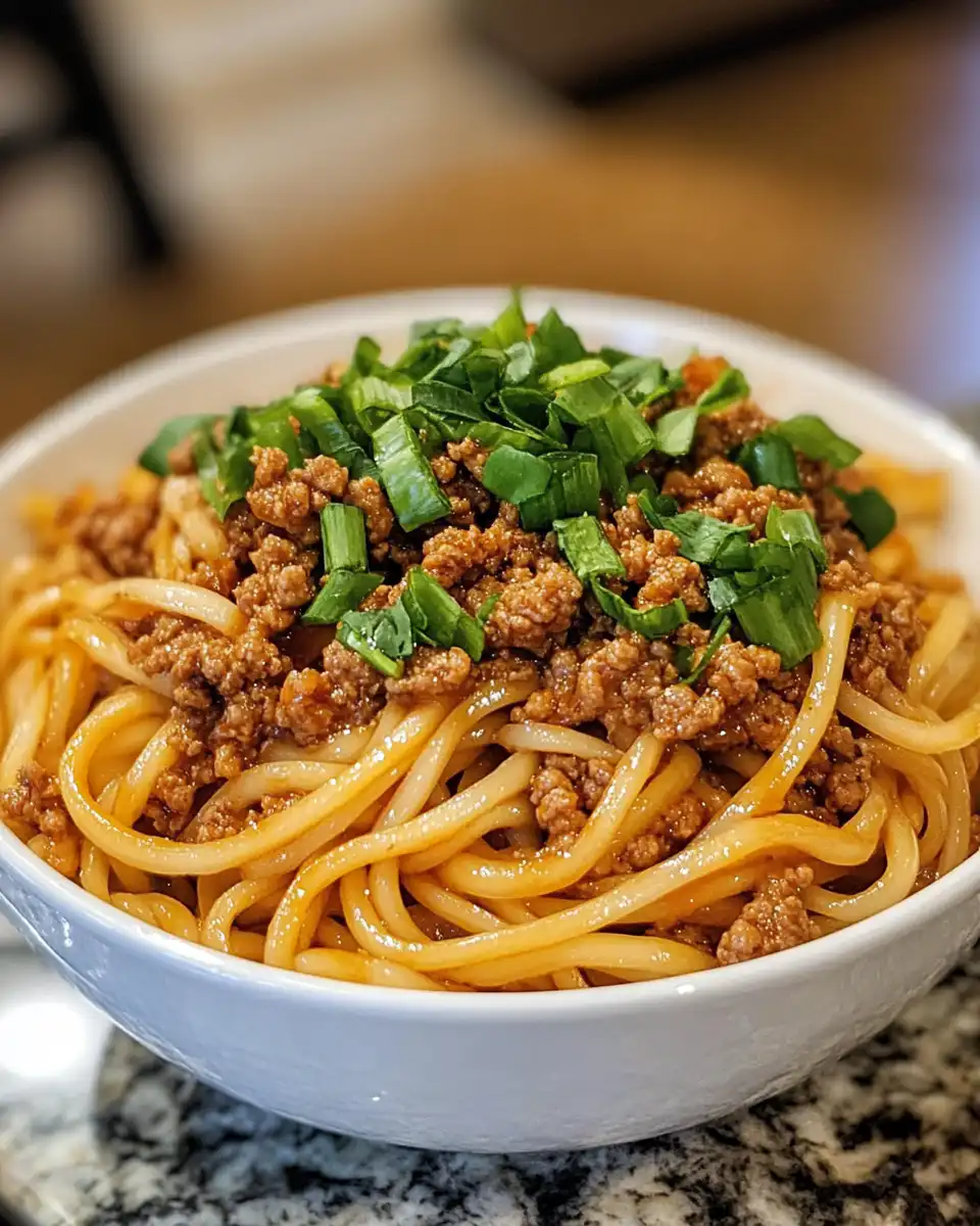Key ingredients for Mongolian ground beef noodles displayed on kitchen counter