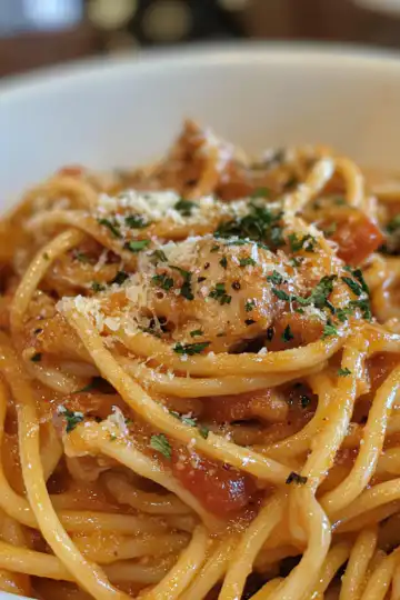 Monterey Chicken Spaghetti taken with iphone 15 pro max --iw 2 --ar 4:5 --v 6.1 --raw