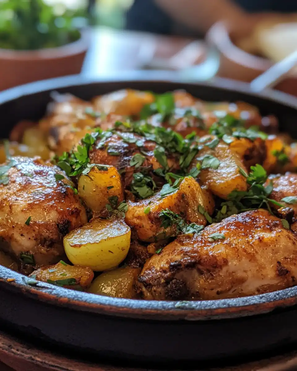 Moroccan chicken tagine simmering with spices in pressure cooker