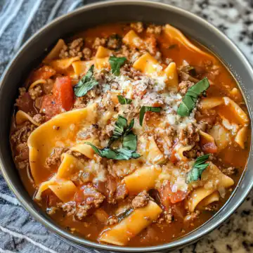 Mouthwatering One Pot Lasagna Soup taken with iphone 15 pro max --iw 2 --ar 4:5 --v 6.1 --raw