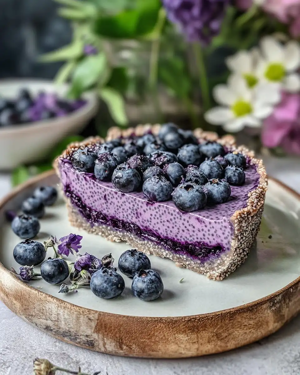 Ingredients for no-bake blueberry chia seed pie laid out on kitchen counter