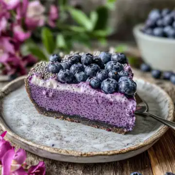 No Bake Blueberry Chia Seed Pie taken with iphone 15 pro max --iw 2 --ar 4:5 --v 6.1 --raw
