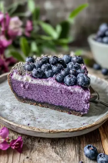 No Bake Blueberry Chia Seed Pie taken with iphone 15 pro max --iw 2 --ar 4:5 --v 6.1 --raw