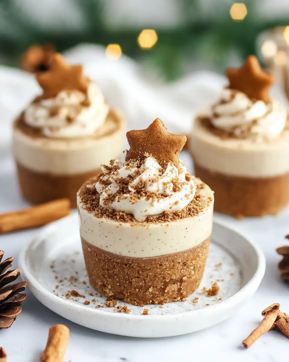 Chilled no bake gingerbread cheesecake cups ready to serve