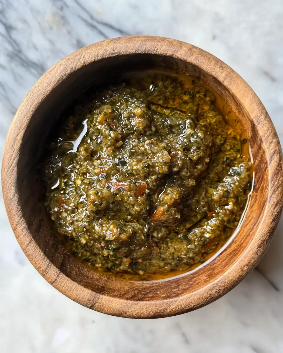 Olive tapenade ingredients including olives, lemon, and garlic
