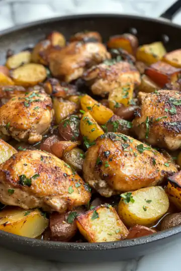 One Pan Chicken And Potatoes taken with iphone 15 pro max --iw 2 --ar 4:5 --v 6.1 --raw
