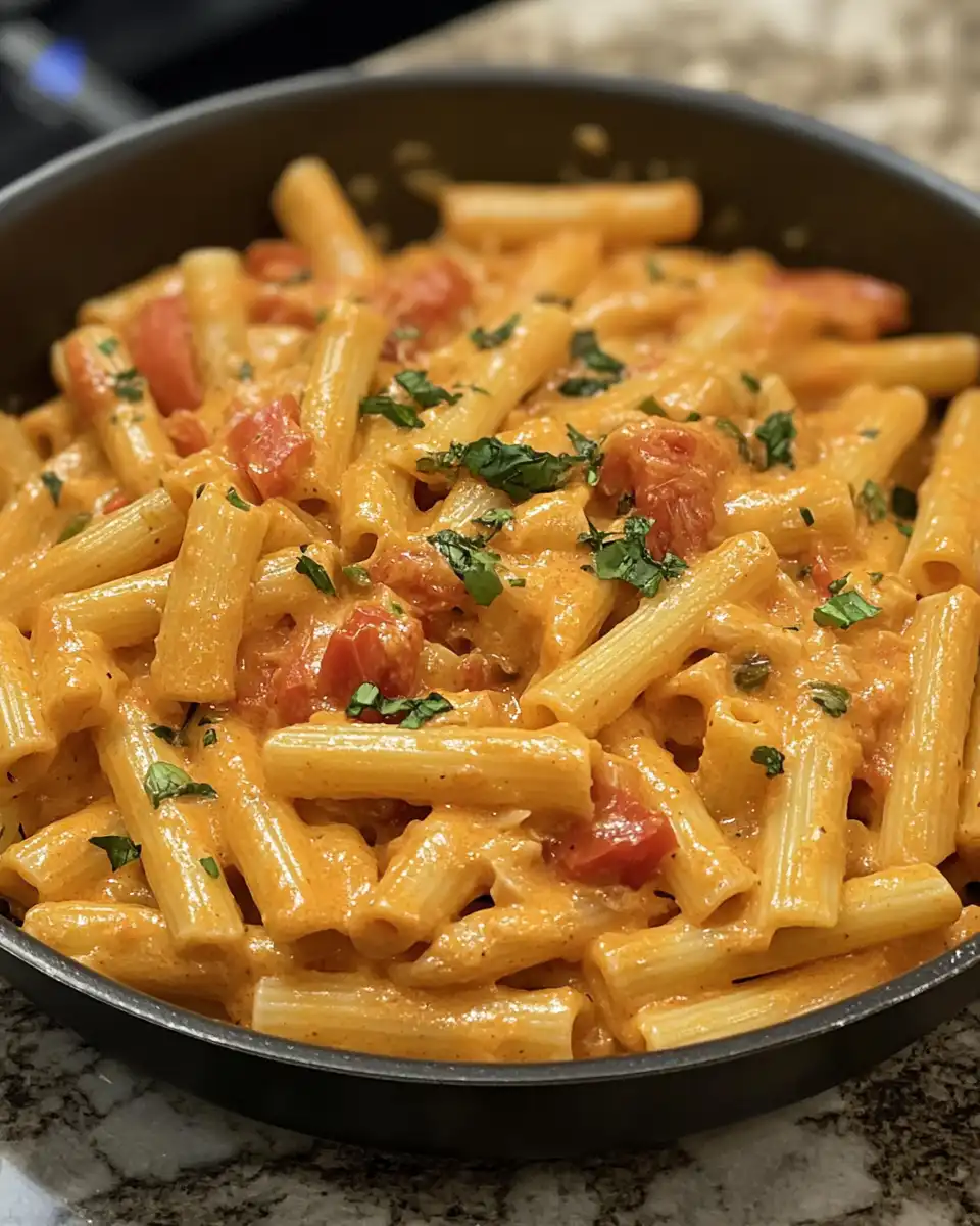 Ingredients for one pan creamy tomato pasta laid out