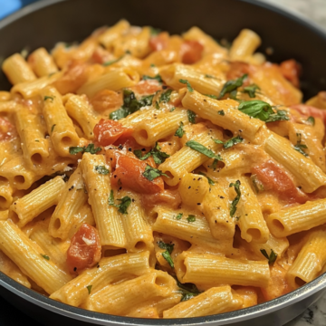 One Pan Creamy Tomato Pasta taken with iphone 15 pro max --iw 2 --ar 4:5 --v 6.1 --raw