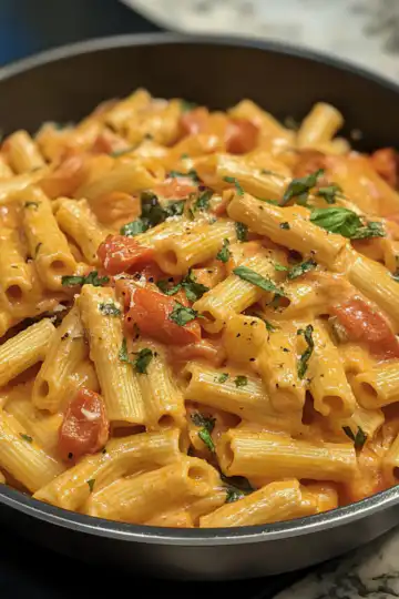 One Pan Creamy Tomato Pasta taken with iphone 15 pro max --iw 2 --ar 4:5 --v 6.1 --raw