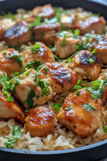 One Pan Honey Butter Garlic Chicken Rice taken with iphone 15 pro max --iw 2 --ar 4:5 --v 6.1 --raw