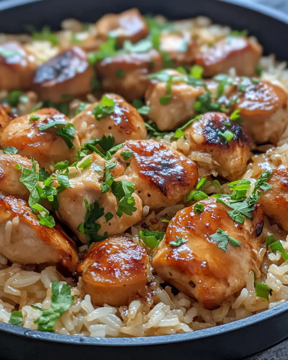One-pan honey butter garlic chicken and rice in pressure cooker freshly cooked